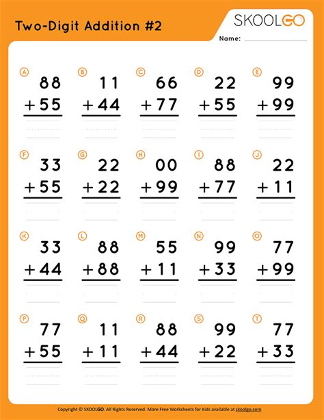 Addition Of 2digit Numbers Worksheet