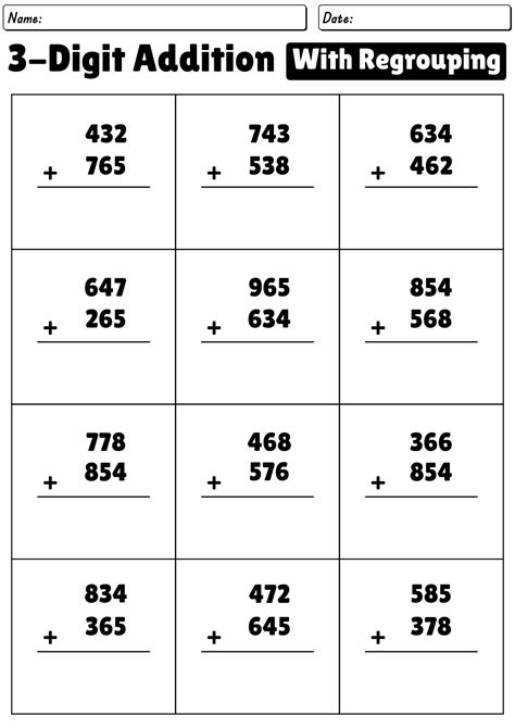 Addition Of Three Digit Numbers Worksheets