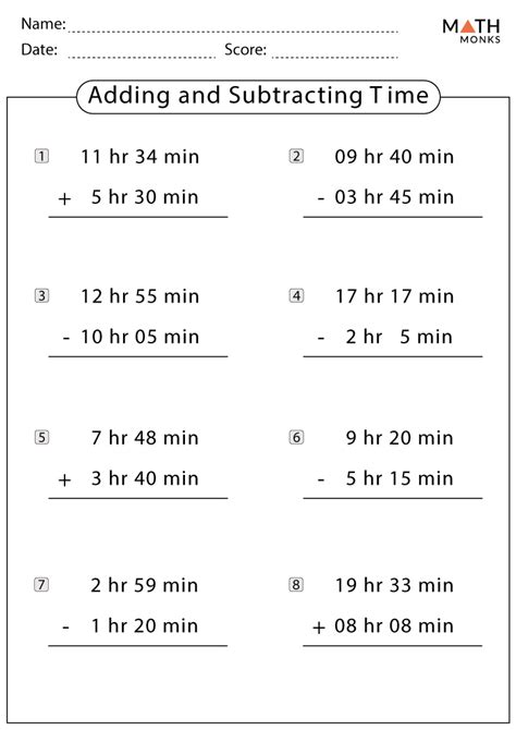 Addition Of Time Worksheet