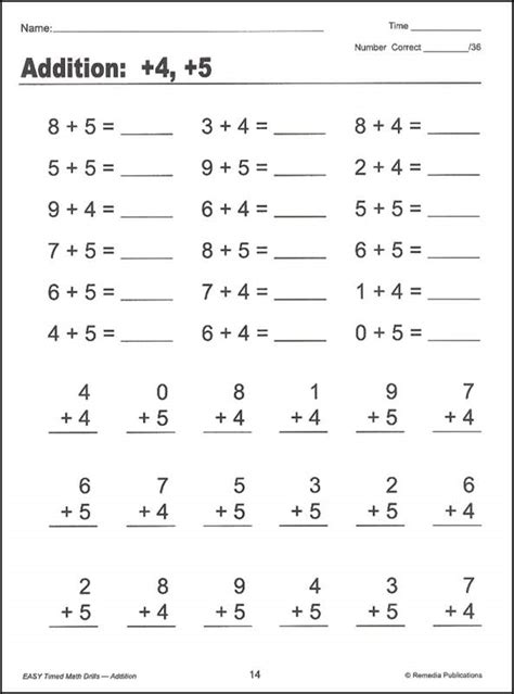 Addition Subtraction Math Drills