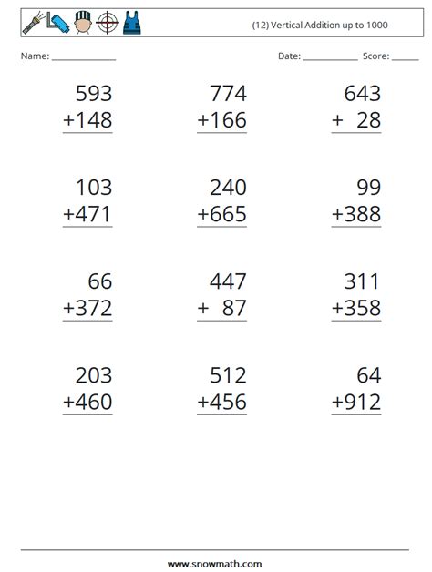 Addition Within 1000 Worksheet