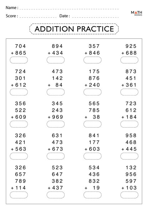 Addition Worksheet For 4th Grade Math Worksheets Printable