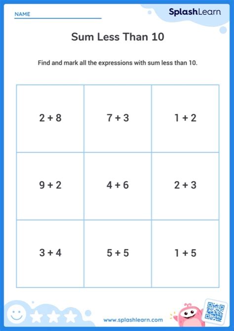 Addition Worksheets Less Than 10