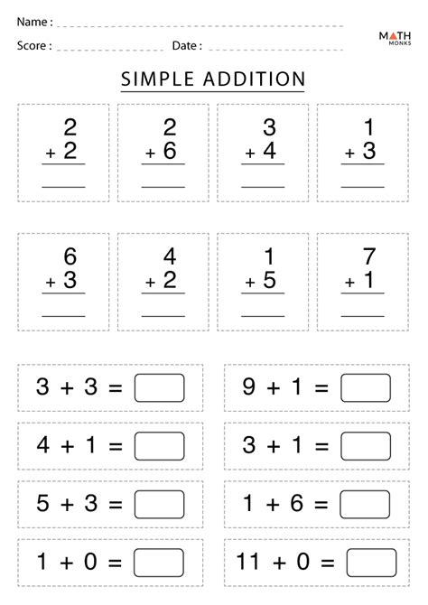 Addition Worksheets for Grade 1 with Answer Key