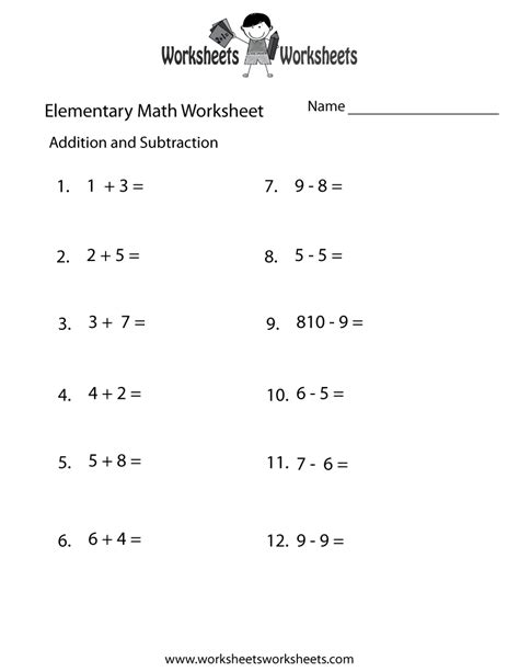 Addition and Subtraction Elementary Math Worksheet Worksheets Worksheets