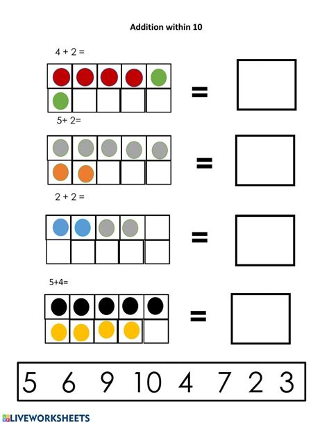 Addition to 10 interactive worksheet