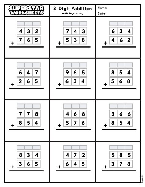 Addition with Regrouping Worksheets Superstar Worksheets
