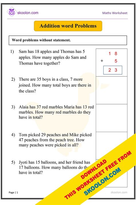 Addition word Problems skoolon com