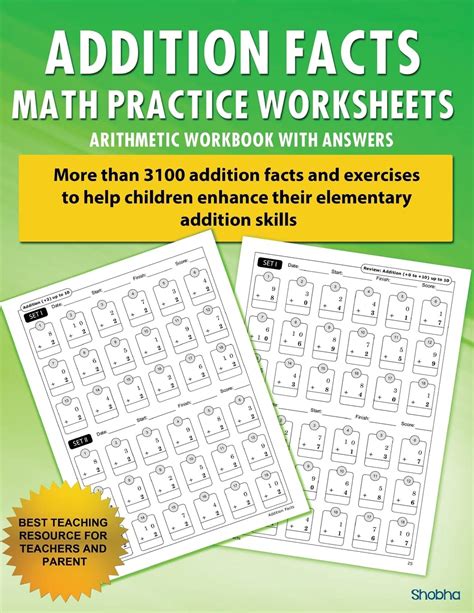 Download Addition Facts Math Practice Worksheet Arithmetic Workbook With Answers Daily Practice Guide For Elementary Students By Shobha