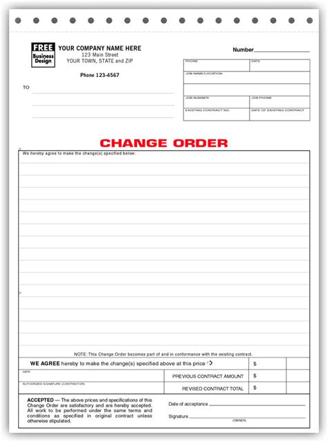 Additional Work Authorization Form Change Order Form