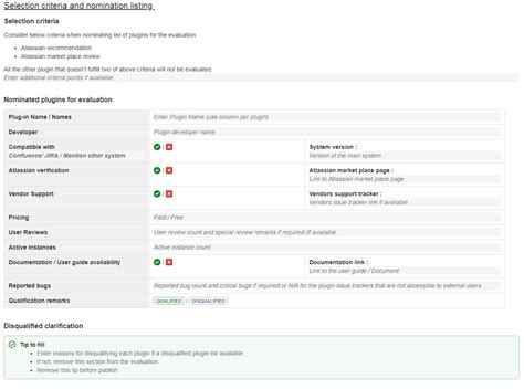 Addon evaluation with confluence templates