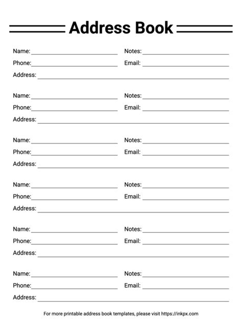 Address Book Free Printable