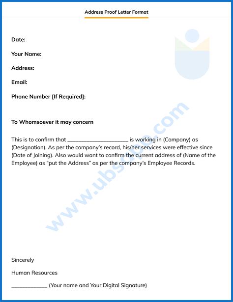 Address Verification Letter Format