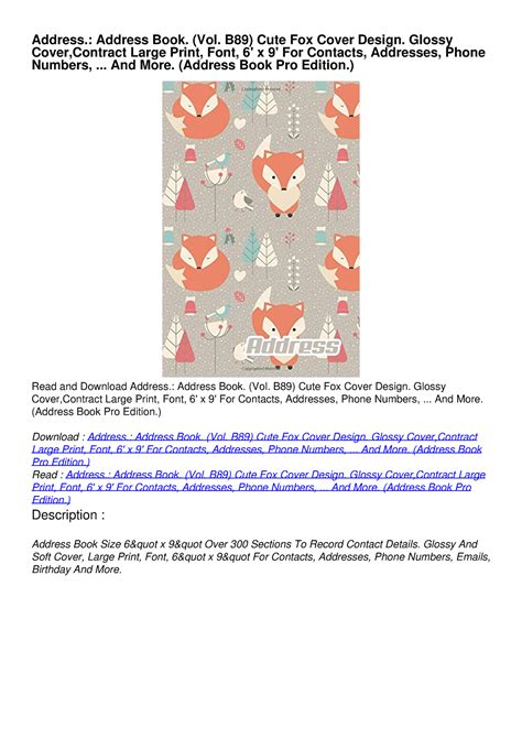 Download Address Address Book Vol B89 Cute Fox Cover Design Glossy Covercontract Large Print Font 6 X 9 For Contacts Addresses Phone Numbers  And More Address Book Pro Edition By Address Book Online Store