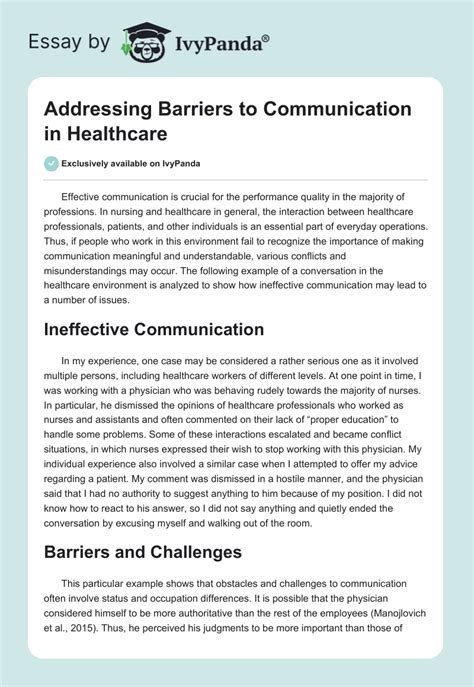 Addressing Barriers to Communication in Healthcare Essay