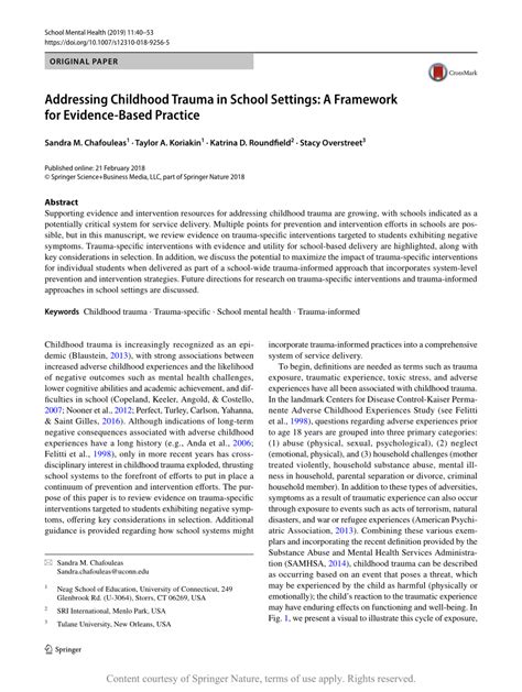 Addressing childhood trauma in school settings: A framework for ...