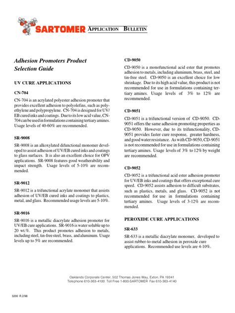 Adheion Promoters Product Selection Guide