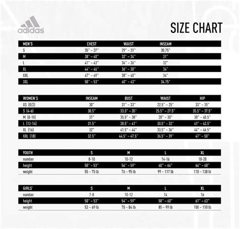 Adidas size chart clothing