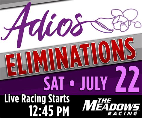 Adios meadows 2023. The Adios eliminations card offers two strong supporting stakes for 3-year-old filly pacers — the Romola Hanover, a $159,360 Pennsylvania Sires Stake that features juvenile champion Pure Country, and a $100,000 PA Stallion Series event. First post Saturday is 1 PM, with the first Adios elimination set to go at approximately 3 PM. 