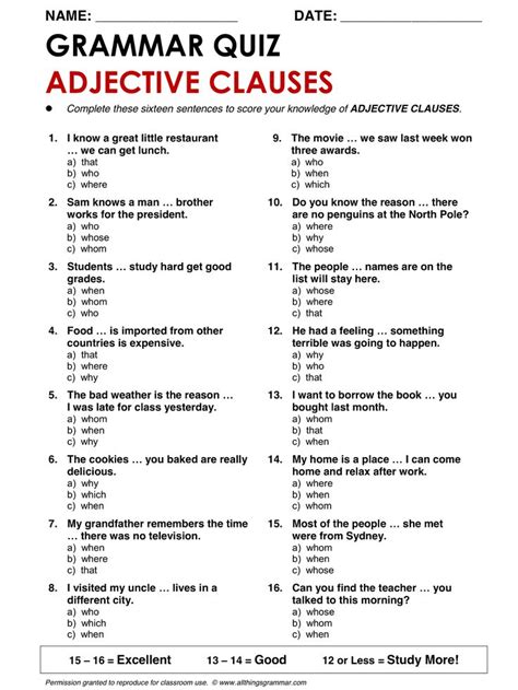 Adjective And Noun Clauses Practice Quizle