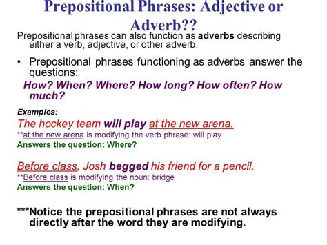 Adjective vs. Adverb Prepositional Phrases Practice Flashcards