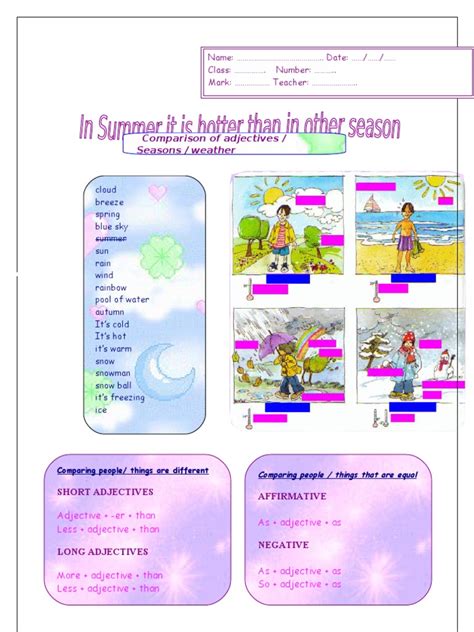 Adjectives Comparatives Seasons Weather Worksheet