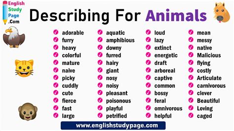 Adjectives for Describing Animals