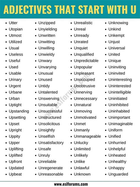 Adjectives that Start with U List of 185+ Words Starting with U in