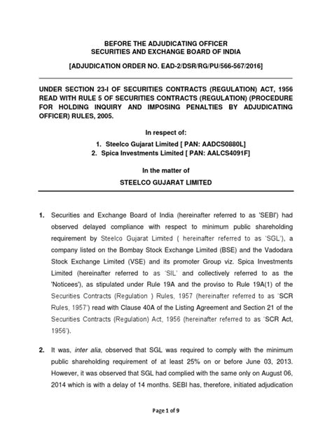 Adjudication Tye in the matter of Steelco Gujarat Limited