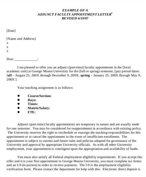Adjunct Academic Staff Appointment Letter Template Word Doc