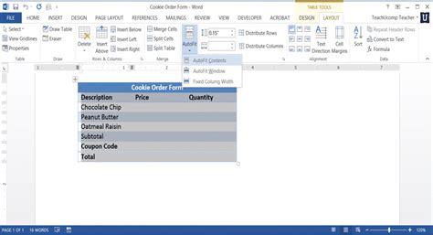 Adjust Row Height and Column Width in Word Tables