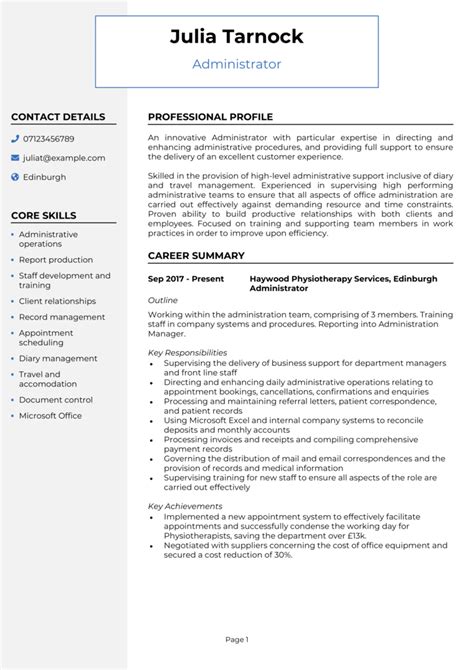 Admin Cv Example