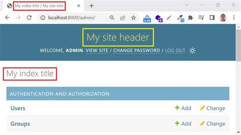 Admin header. There is an easy way to set admin site header - assign it to current admin instance in urls.py like this. admin.site.site_header = 'My admin' Or one can implement some header-building magic in separate method. admin.site.site_header = get_admin_header() Thus, in simple cases there's no need to subclass AdminSite 