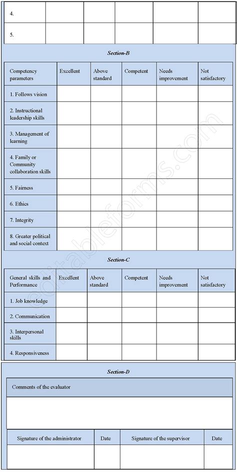 Administrator Evaluation Form Editable Forms