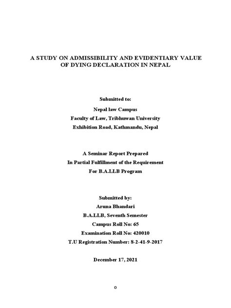 Admissibility And Evidentiary Value Of Dying Declaration In …