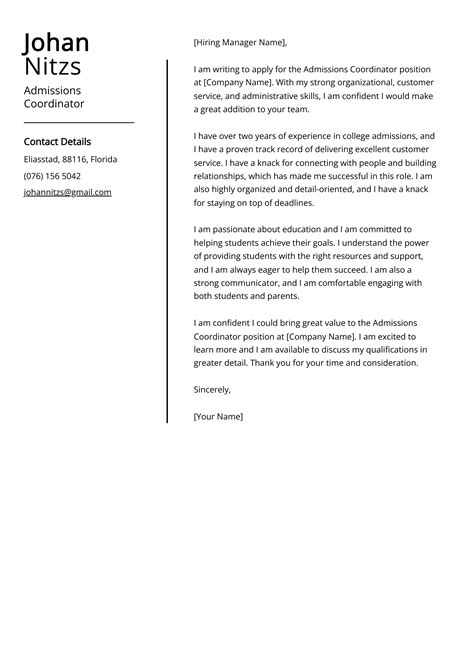 Admissions Coordinator Cover Letter Best Writing Service