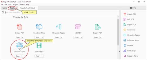 Adobe enhance scans.  Select In This File from the Recognize Text dropd...