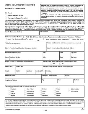 Adoc visitation application. The length of the visit will be determined by the inmate’s phase level. Special visits may be approved by the Cheyenne Unit Deputy Warden at other times upon written request from the inmate at least 30 days in advance. 2024 ASPC-Yuma Visitation Schedule.pdf. Application to Visit an Inmate 