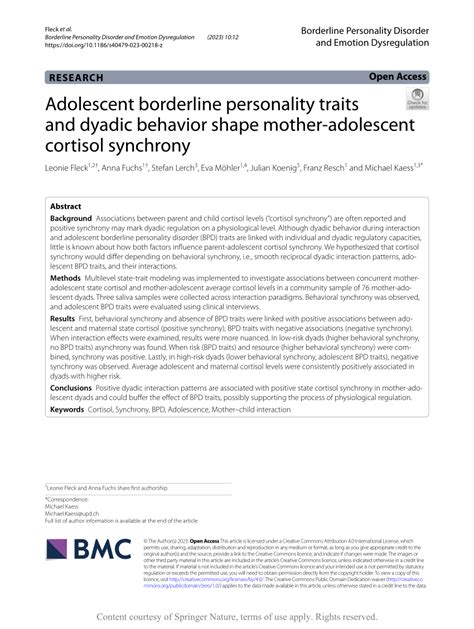 Adolescent borderline personality traits and dyadic behavior …