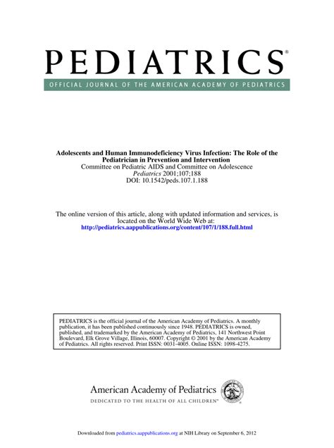 Adolescents and HIV Infection The Pediatrician s Role