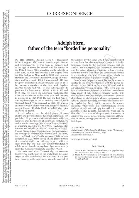 Adolph Stern, father of term “borderline personality” - Research…