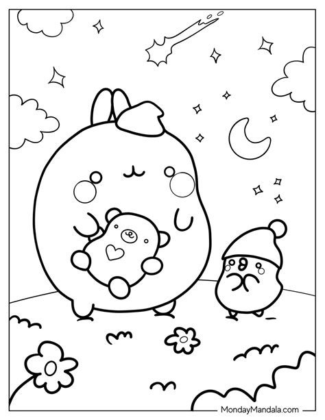 Adorable Molang and PiuPiu Coloring Page Free Printable Coloring