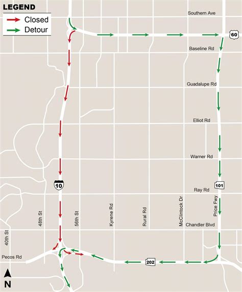The Arizona Department of Transportation recommends drivers allow extra travel time and consider alternate routes if necessary while the following weekend restrictions are in place May 3-6: Westbound I-10 closed between Loop 202 (Santan Freeway) and US 60 (Superstition Freeway) from 10 p.m. Friday to 4 a.m. Monday (May 6) for the I-10 Broadway .... 