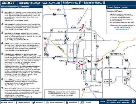 Adot freeway closures az. Traffic Traffic List; Travel Times List; Cameras List; Message Boards List; My AZ 511 My Routes & Notifications; About Help; About Arizona 511; 511 Logo Signs; Disclaimer; Mobile Apps; 511 Phone System; 511 Main Menu; Navigation Tips ; Contact Us; Developers 