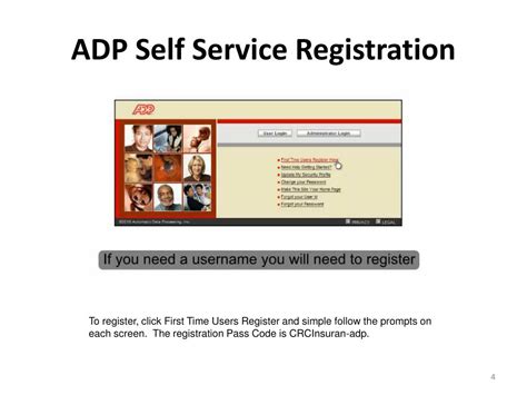 Adp self service registration. Welcome! Register an account with ADP to access the services offered by your organization. Option 1: Using a Personal Registration Code On your ADP service website, enter the registration code (for example, b9a7q6re) received in an email from ADP ([email protected]) or from your administrator. 