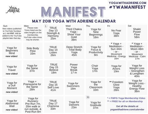 Adriene Yoga Calendar