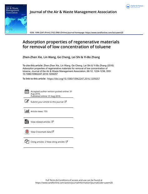 Adsorption properties of regenerative materials for removal of low ...