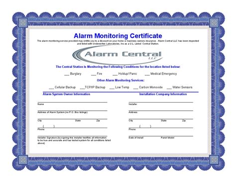 Adt Alarm Certificate Template