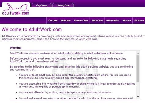 Aduiltwork. Welcome to AdultWork.com. Adult Service Providers, Erotic Content & Live Cams. AdultWork.com is committed to providing a safe and anonymous environment where individuals can distribute and market their own adult products, services and content. Those who seek to avail themselves of such services can maintain their requirements online … 