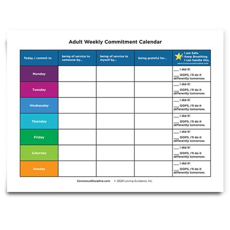 Adult Weekly Commitment Calendar